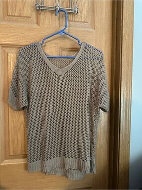 SHEIN Women's Open-Weave V-Neck Sweater - Tan